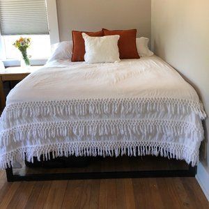 White Crocheted Tassel Queen Duvet Cover